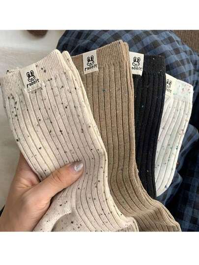 1/4 pares de calcetines de media caña de unicolor para mujer, calcetines de moda casuales y transpirables, calcetines cortos y pantis para mujer, calcetines con diseño de conejo, adecuados como regalos de Pascua
