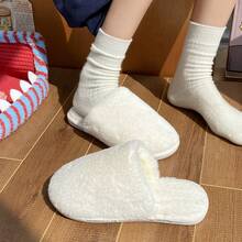 Papuci de pluș albi noi pentru toamnă/iarnă, papuci calzi și confortabili, papuci de interior, papuci pufoși - alb - Vizualizare 3