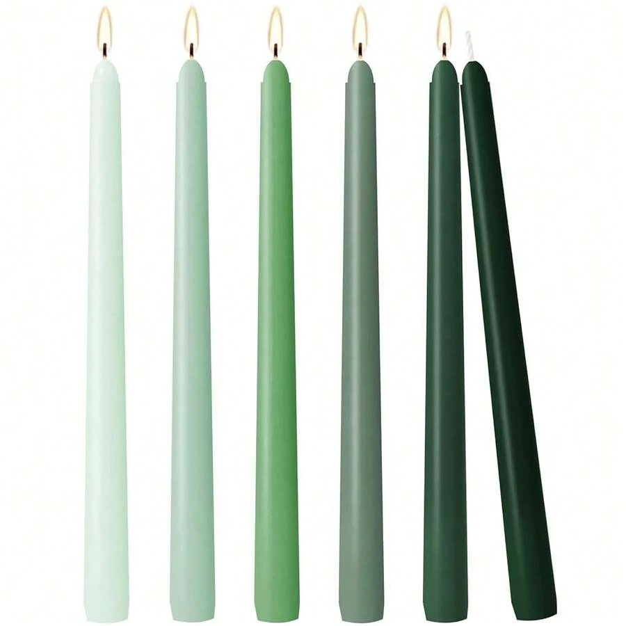 Unscented 12'' Taper Candles Set Of 6 Gradual Green Tall Candlesticks For Spring Home Decor Dinner Wedding Party Holidays Christmas{Inchcolor_nameinch:InchGreeninch,Inchsize_nameinch:Inch12Inch-6Countinch} - Green - View 1