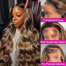 Highlight Brown With Honey Blonde Body Wave Long Human Blended Hair Wig 13X4 HD Invisible Lace Frontal Wig With Invisible Bleached Knots For Woman #4/27 Ombre Colored Long Hair Wig Pre Plucked 32 Inch - S4/27 - View 4