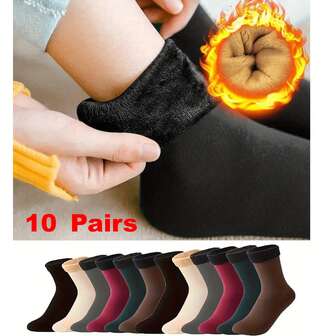 女士秋冬季户外运动袜 – 中长款加厚绒面内衬袜，柔软舒适，纯色设计，圆领款式，适合跑步、徒步、日常穿着及户外活动