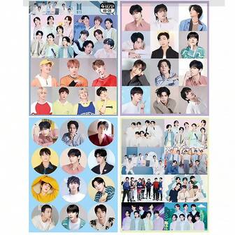 4PCS BT S Stickers Pack | Vinyl Waterproof Removable Decals | BT21, Logo, Member Photos | BT21 Stray Kid S (SK Z), BLACKPIN K (BLIN K), TWIC E (ONC E), ENHYPE N (ENGEN E) Member Photo & Logo | "Because Of You I Shine(BU S)" Confession | For Laptop, Water Bottle, Mobile Phone Cases| Kpop Gift