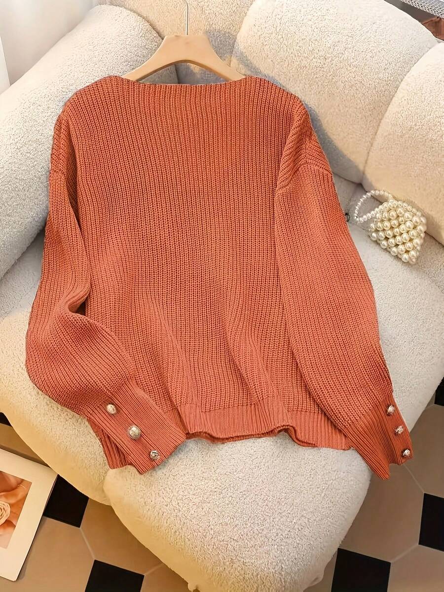 Winter Clothes For Women,New Years Outfit Women,Christmas Festive Knit Sweater,New Loose Soft Sweet Pink Slouchy Design V-Neck Thick Cable Knit Pullover Sweater For Women, Versatile For Autumn/Winter Fall Cloth For Women,Ribbed Texture | Button Cuff Detail | V-Neck Oversized Fit,Athleisure Ribbed V-Neck Sweater | 4-Way Stretch Knit Fabric | Moisture-Wicking Texture | Adjustable Button Cuffs (Custom Fit) | Relaxed Slouchy Fit (Unrestricted Movement) | Breathable Lightweight Material | Sporty Minimalist Style - Đỏ - Xem 1