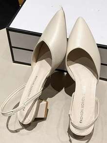 Zapatos de tacón alto para mujer, elegantes stilettos clásicos de última moda, sandalias de tacón alto con punta fina, ideales para fiestas y bodas. - Beis - Ver 3