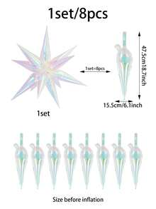 8个/套 彩虹星爆炸气球，透明爆炸星水滴锥形铝箔气球，适用于生日、婚礼、单身派对、迪斯科派对装饰、生日、婚礼装饰、音乐会装饰、美人鱼主题装饰、冰雪奇缘主题装饰 - 彩色 - 查看 9