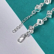 925 Silver Plated Square Zirconia Chain Bracelet For Women Men Wedding Party Fashion Jewelry - Silver - View 4