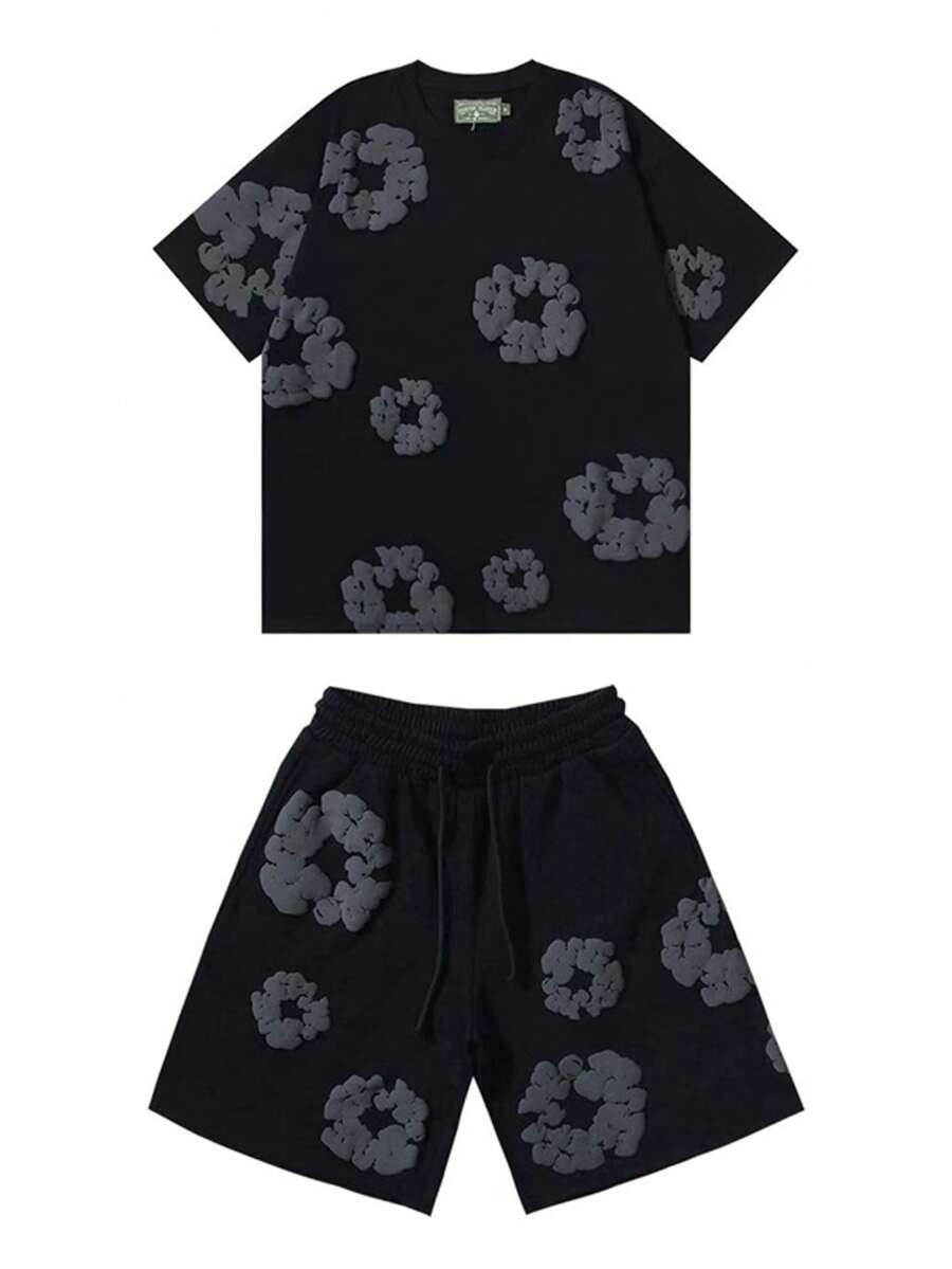Foam Donut Printed Kapok Short-Sleeved Casual T-Shirt Cover For Men WomenNew Style - 黑色 - 查看 1