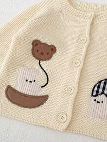 新款春秋季婴儿服装，男女通用婴儿针织开衫外套，韩版上衣 - 杏色 - 查看 7