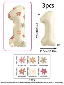 3个32英寸奶油色数字气球和雏菊贴纸，0-9生日数字气球套装，适合生日派对、周年纪念、节日派对、家庭聚会装饰 - 彩色 - 查看 7
