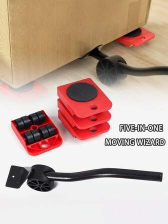 5-In-1 Moving Appliance Mover, Heavy Duty Furniture Dolly With Swivel Casters, Includes (4 Roller Sets, 1 Pry Bar Roller)