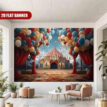 1 pancarta 2D con globos de colores y una carpa de circo mágica para una celebración soñadora - Perfecta para decoraciones de fiesta de cumpleaños y fiestas con tema de carnaval, hecha de material de poliéster duradero - Multicolor - Ver 5