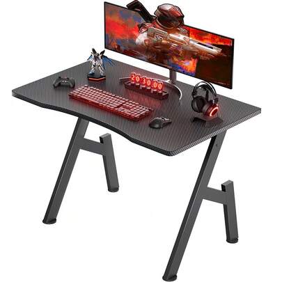 HLDIRECT 40"Gaming Desk With Carbon Fiber Surface, Large A-Shaped Computer Table, Ergonomic PC Workstation For Home Office, Gamer Desk