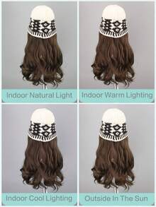 1pc Women's Winter Long Curly Wig Hat, Heat Resistant Synthetic Wig With Diamond-Shaped Cap - Korean Natural Full Head Coverage Lightweight Warm Winter Hat Wig - Multicolor - View 10