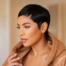 Stylish Layered Short Pixie Cut Wig Human Hair Remy Peruvian Human Hair Wig Rose Net Full Machine Made Natural Black Colored Wig Human Hair  Holiday Wear Party Wear Music Festival Mother's Day Carnival Valentine's Day Halloween All Saints' Day Christmas Day Cosplay Spring Summer Autumn Winter Local Warehouse Wear And GO New Product Discounts Wigs For Black Women Casual Elegant Preppy Business Modest Romantic Glamorous Vintage Street Sporty Cute Royal Simple Vacation Daily Holiday - Natural Black - 查看 4