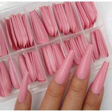 100pc Colored Coffin Press On Nails Long Ballerina False Fake Nail Tips Full Cover Manicure Design Acrylic Nails For Women Teen FFgirls (Dark Pink){Inchcolor_nameinch:InchDarkPinkinch} - 深粉紅色 - 查看 6