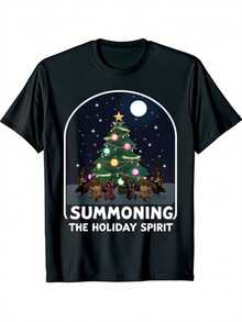 Men's Summoning Holiday Christmas Spirit Christmas T-Shirt - Black Crew Neck T-Shirt, Dancing Skull, Elastic Holiday Party Shirt, Suitable For Halloween And Christmas, All-Season Casual Wear - Fun Christmas Gift, Suitable For Men, Christmas T-Shirt, Holiday Clothing, Humorous Design, Medium Stretch Fabric, Seasonal Clothing, Spooky Christmas, Durable Material, Short Sleeve Top, Adult Men - 白色 - 查看 10