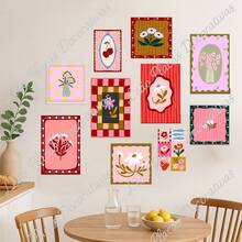 Kit Of 10 MDF Mosaic Style Frames - Creative Decoration For Kitchen, Pantry, Restaurant & Bistro - Leaves, Flowers, Retro, Vintage, Striped, Stripes - 酒紅色 - 查看 7