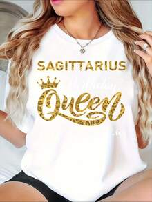 Women's Sagittarius Queen Zodiac Sign Graphic Shirt For Women Astrology Fashion Shirt Birthday Gift For Her, 220g - 白色 - 查看 1