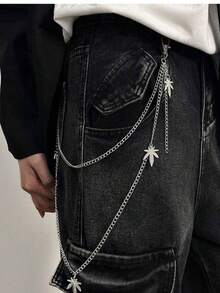 سلسلة متعددة الطبقات للبنطلون على الطراز الشارع الرجالي، قلادة نجمة بتصميم هيب هوب حديث وأنيق - سلسلة بنطلون ذات نجمة خماسية الرؤوس - مشاهدة 5