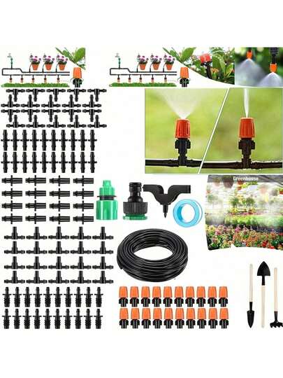 Sistema di microirrigazione per giardino portatile, irrigazione automatica con kit di tubi flessibili per irrigazione a goccia regolabile