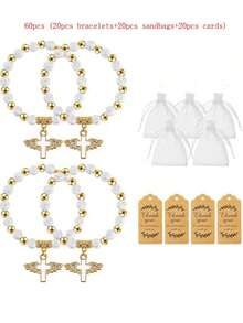 60 piezas Pulseras elásticas con cuentas en forma de cruz, vienen con bolsa de organza, adecuadas para primera comunión, Eid, , cumpleaños, regalos para reuniones diarias, despedida de soltera, recuerdos - Multicolor-12 juegos - Ver 14