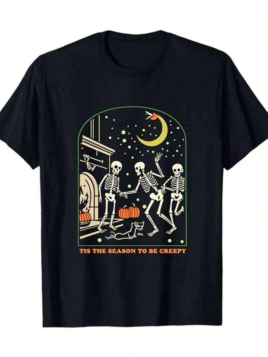 Camiseta 100% algodón de Mujer con Estampado de Hojas Botánicas Negras - Manga Corta de 180gsm, Cuello Redondo, Top Casual y Statement con Diseño de Hojas Doradas, Ajuste para Todas las Estaciones para Playa, Camping, Eventos Festivos - Camiseta Gráfica Minimalista y Elegante para Vestimenta Casual
