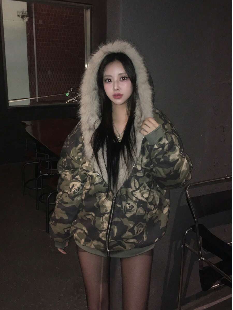 American Retro Boom Brand Wool Zip Cardigan Hoodie For Women, Autumn/Winter Couple's Luxurious Casual Outerwear, Boom Coat, Winter Fur Hoodie, Winter Jacket, Fur Jacket, Down Jacket For Women - AA - 查看 1