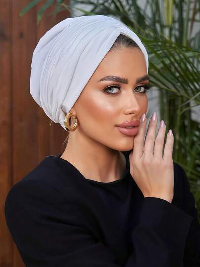 1pc Women's Classic Solid Color Chemo Turban Hat, High Elasticity, Pleated Design, Non-Slip, Breathable, Multi-Layer Pleated Headscarf, Perfectly Paired With Hijab, Soft And Skin-Friendly Modal Knitted Fabric, Suitable For Daily Wear