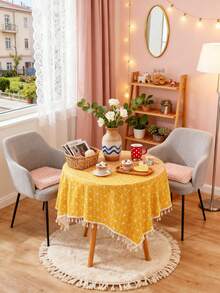 MineLain 1pc Bohemian Yellow Geometric Tablecloth, Rectangular Tablecloth With Beige Tassel Decor, Washable, Suitable For Coffee Table, Bedside Cabinet, Dining Table Decoration, Home Decor, Dining, Gathering, Party And Holiday Events, Daily Home Decor, Spring/Summer - Yellow - View 6