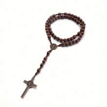 New Style 8mm Olive Wood Rosary Cross Necklace, Long Length, Natural Wooden Beads, Hand-Woven Beaded Bracelet/Necklace - 咖色 - 查看 6