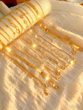 14 Stücke/Set modischer & eleganter Boho-Stil Metall Kunstperlen Schmetterling, Herz-Ausschnitt Fußkettchen Schmuckset, ideal für Frauen, Strand, Urlaub, Alltag, Geschenke für Freunde, Familie, Jahrestag