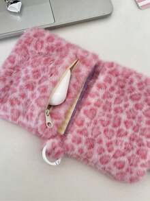 1pc Fashionable Leopard Print Coin Purse, Soft Plush Multi-Functional Foldable Coin Pouch, Cute Bluetooth Earphone Storage Bag, Multi-Pocket Pink Leopard Pattern Card Holder Wallet, Women/Girls - Multicolor - View 7