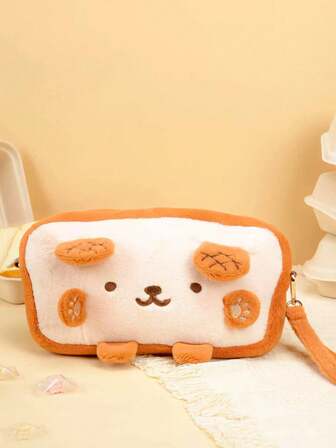 Plush Toast Bread Shaped Storage Bag, Fits 2/Switch/OLED Console & Accessories, Large Capacity Portable Travel Organizer (With Shoulder Strap)