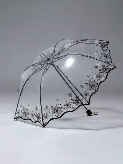 Floral Pattern Transparent Umbrella, Suitable For School, Office, Home, Travel, Back To School Supplies, Umbrella, Suitable For Men And Women, Durable Construction