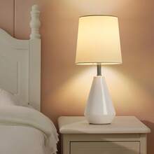 Small Table Lamp For Bedroom - Reading Desk Lamp With 3 Color Temperatures,15.5" Nightstand Ceramic Lamp With Fabric Shade For Room,Living Room,Dorm,Home Office (White) - Xanh lam-1 - Xem 4