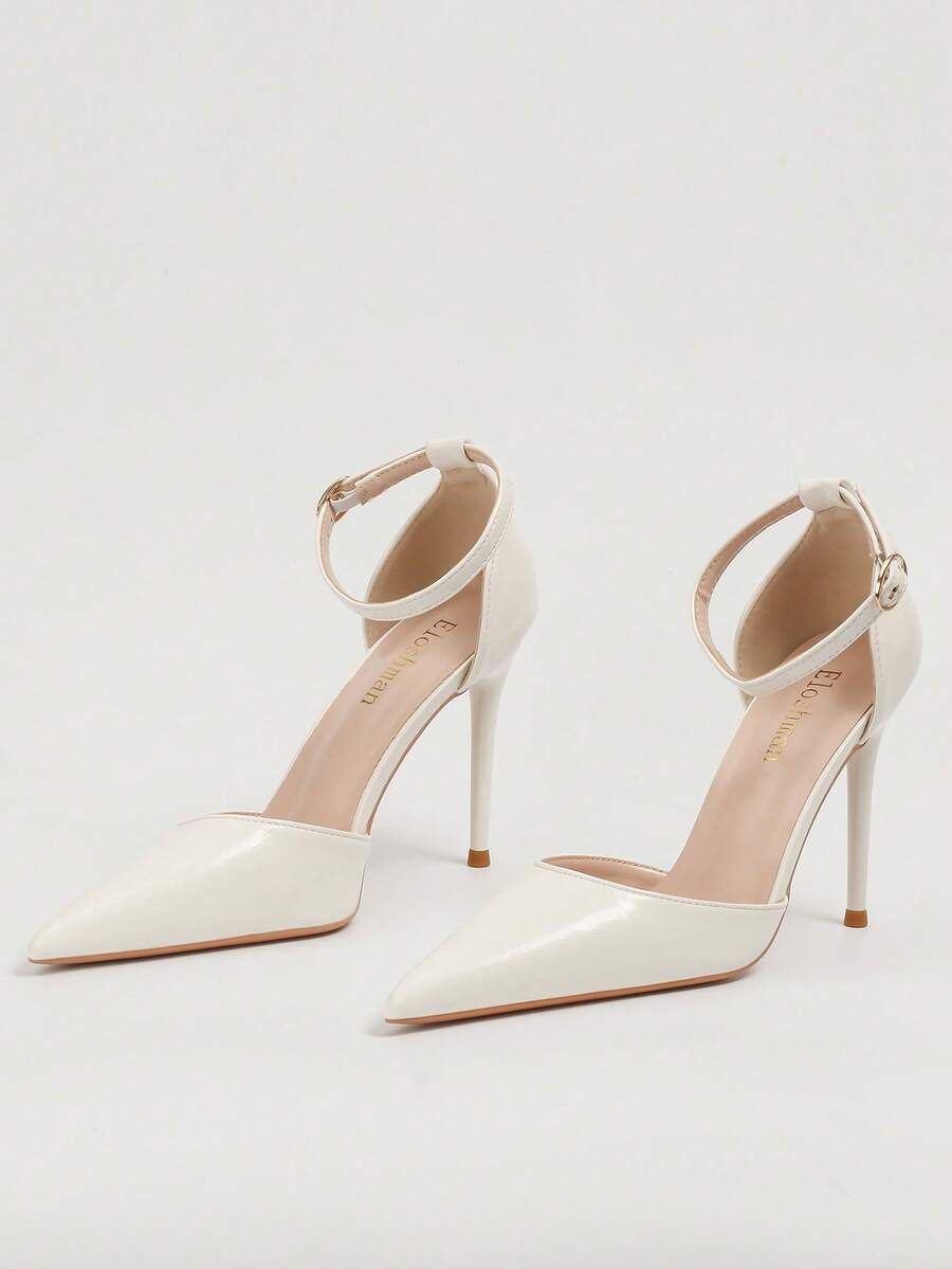 欧美风极简镂空女鞋，尖头细跟套脚凉鞋，高跟鞋，细高跟鞋 - 白色 - 查看 1