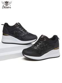 DESAI Women's Mesh Sequin Classic Sports Shoes, Breathable Niche Casual Shoes, Platform Increase Height Fashion Jogging Shoes, Versatile And Lightweight - Black - View 2