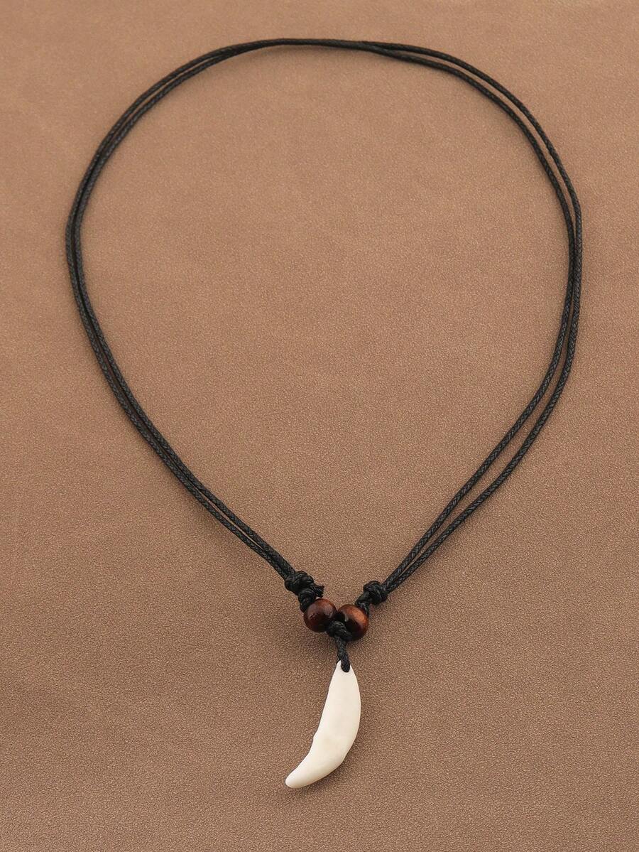 1-częściowy modny naszyjnik z wisiorkiem w kształcie zęba wilka, regulowany, odpowiedni do codziennego noszenia przez kobiety - Czarne - Zobacz 1