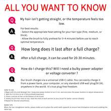 PinkSings Cordless Hair Straightener Brush With LCD Display Temperature Adjustable, Portable Mini Straightening Brush For Travel, Negative Ion Hot Comb For Women Styling Hair Styler, Anti-Scald, Ceramic Coating