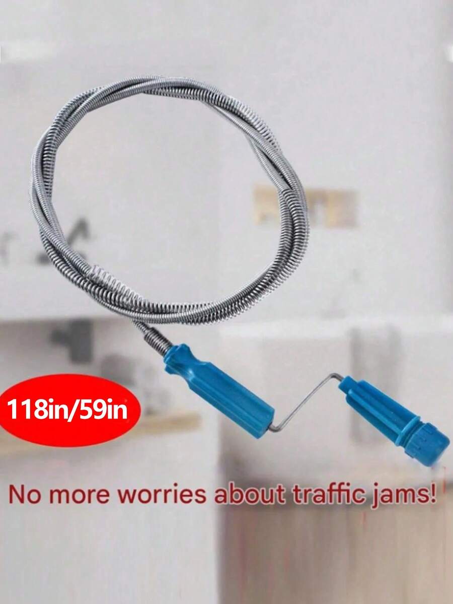 1pc Steel Wire Drain Cleaner, Bathroom Pipe Cleaning Tool, Flexible Steel Wire Sink Drain Clog Remover, Toilet Blockage Unclogging Manual Plunger, Spring Drain Cleaning Tool, Manual Drain Unclogger - Multicolor - View 1