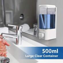 1/2个装壁挂式皂液器 - 白色 | 手动厨房/浴室防漏喷嘴容器，适用于液体/凝胶/洗发水/沐浴露/洗面奶，浴室皂液器，酒店浴室配件，现代浴室用品，厨房配件，厨房工具 - 白色 - 查看 6