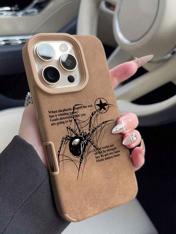 1pc Luxury Black Star & Spider Motivational Text Design Phone Case Compatible With IPhone 13/16 Promax/16E/16/15PRO/15/14 Promax/14Pro/14/13Pro/11 Promax/12Pro/12/11/11Pro/16Pro/15plus, Fashionable Protective Soft Cover, Unisex Design