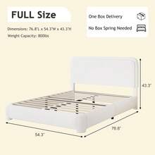 Bed Frame, Upholstered Bed Frame With Headboard, Boucle Soft Bed For Bedroom, Easy Assembly, Twin/ Full/ Queen/ King/ Cal King, White/ Beige/ Black/ Rose Pink/ Light Grey/ Grey/ Green - 白色 - 查看 7