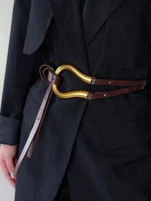 1pc Women's Suit Waist Belt, Versatile Wide Horseshoe Buckle Decoration Belt For Skirt Summer, School Fall, Autumn, Halloween - 黑色 - 查看 2