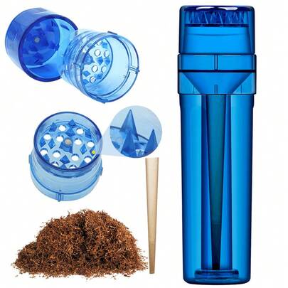 1pc Red And Blue Random Color Plastic Tobacco Herb Grinder With Pre-Rolled Cone Filler