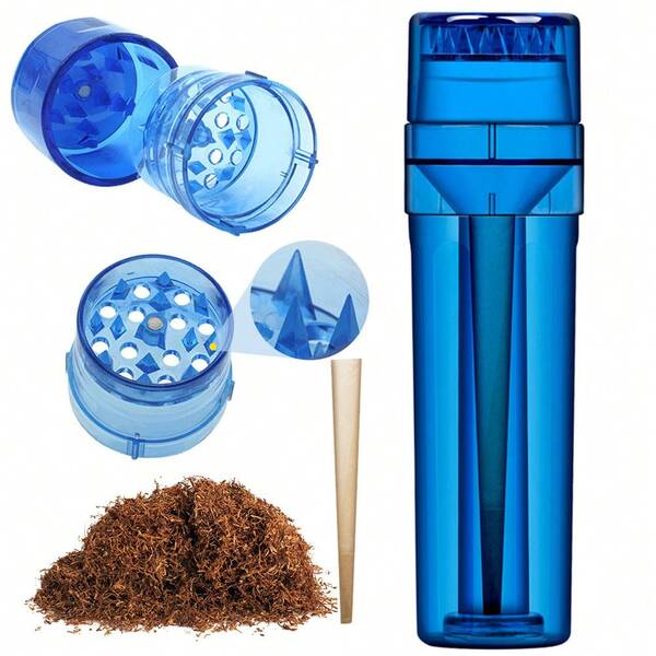 1pc Red And Blue Random Color Plastic Tobacco Herb Grinder With Pre-Rolled Cone Filler