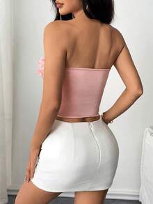 Sexy Crop Top With Butterfly Cutout, Underwire, And Bodycon Fit - Pink - View 5