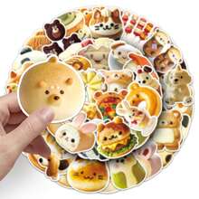 50张动物造型食物贴纸，可用于饼干、面包、可爱食物装饰、剪贴簿、杯子等。 - 彩色 - 查看 4