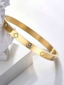 1pc Fashionable Stainless Steel 5-Leaf Bracelet For Women - 金子 - 查看 6