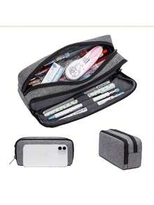 1个大容量铅笔盒，双层隔层铅笔袋，男女通用，黑色多功能文具收纳袋，适用于学校和办公室，可存放学习用品，返校必备 - 彩色 - 查看 12